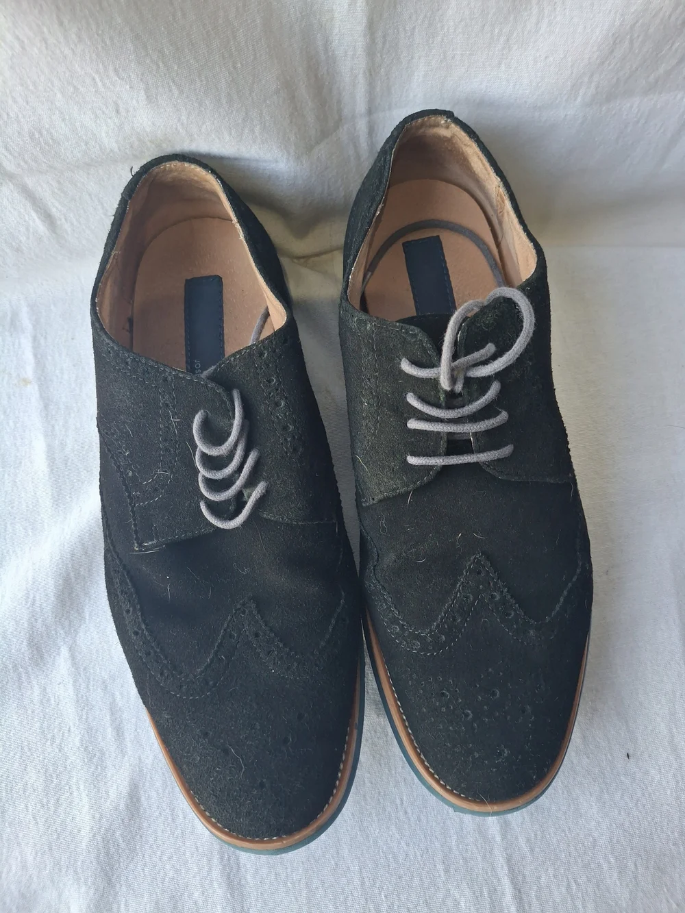 Joseph Abboud Black Suede Wingtip Derbys with Tan Sole Edge